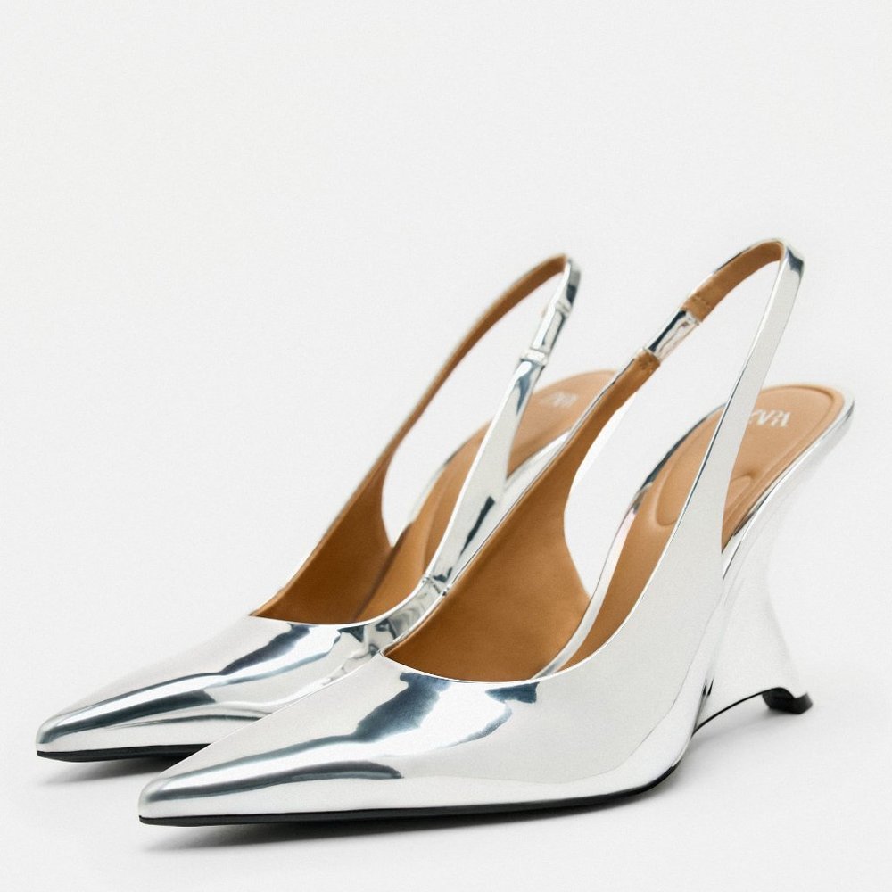 Zara Heeled Silver Wedges